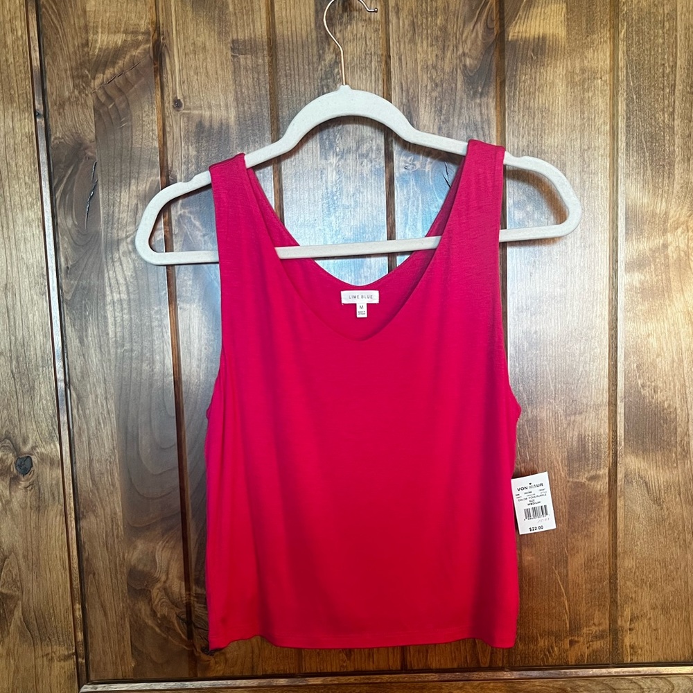 NWT! Hot pink basic tank, Lime Blue, size medium. Double lined